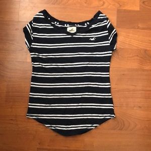 Hollister striped V-neck with swoop at the bottom